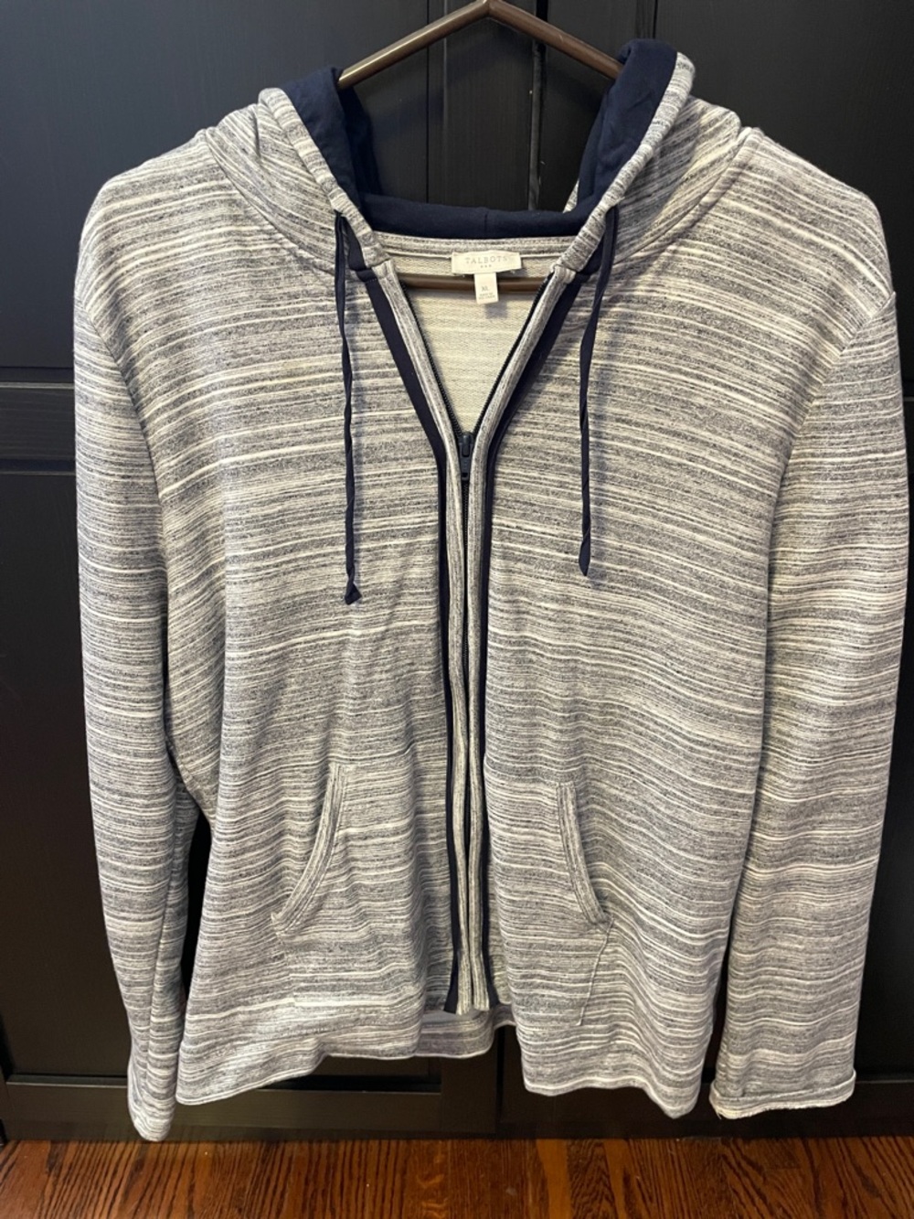 Women’s Talbots Navy and Heather Gray Striped Zip Hoodie size XL